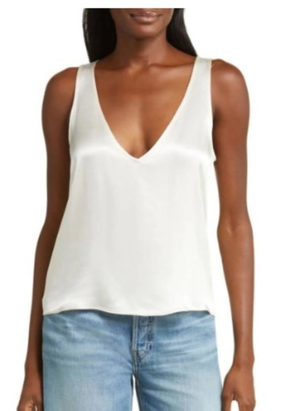 Ivory Satin V-Neck Tank Top | Sleek Minimalist Going Out